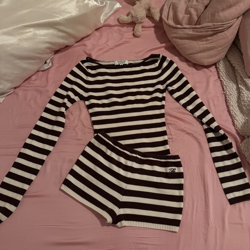 Frankie's Bikinis Brown and White Striped Set